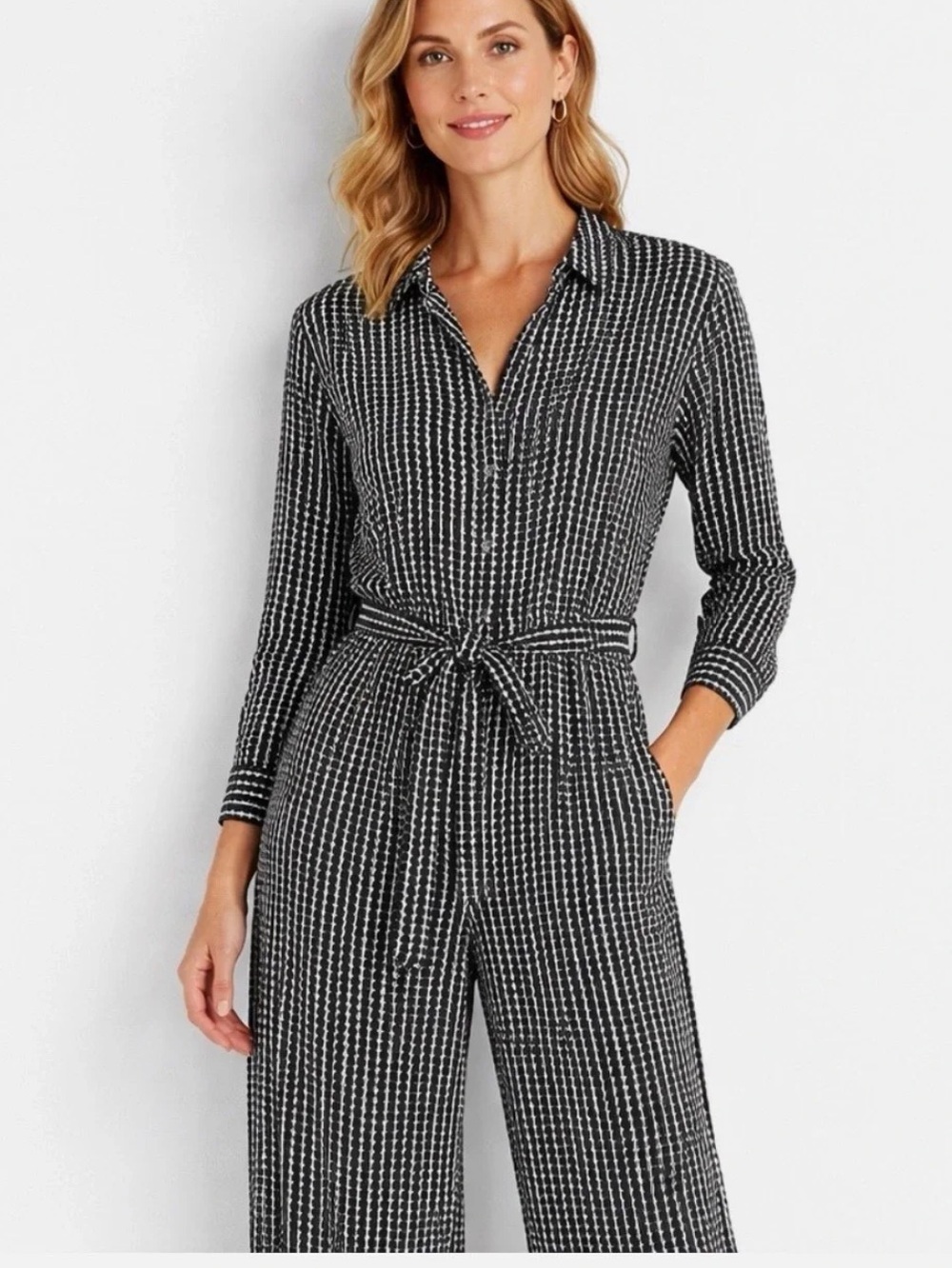 Marimekko Uniqlo XL  Black & White polka dot Tie-Waist Jumpsuit rayon